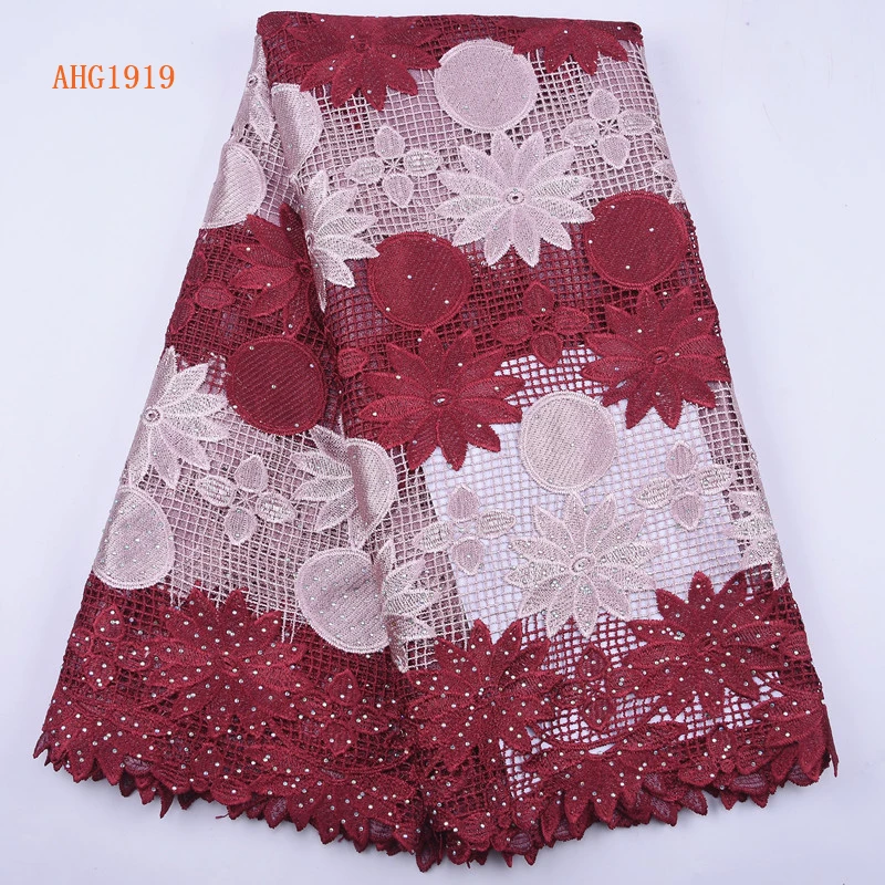 Wholesale African Guipure Lace Fabric With Stones Nigeria Pure White Cord Lace For Dress Water Souble Lace Fabric 1919