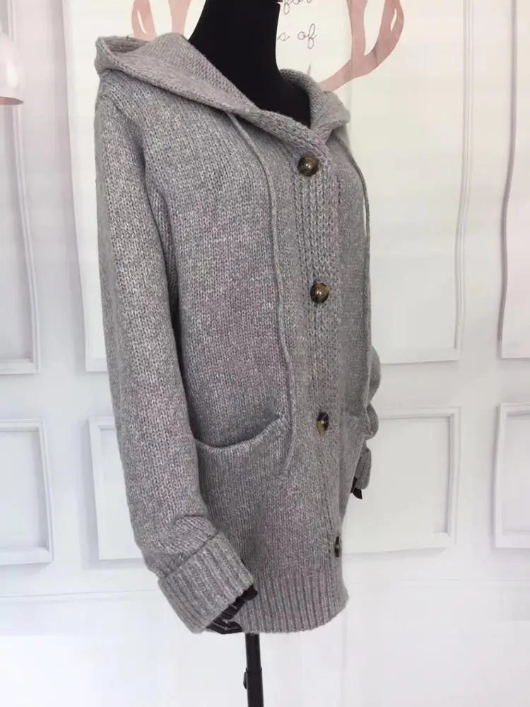 
Women Thick Heavy Cardigan Sweater Hooded pocket Knitted sweater for women 