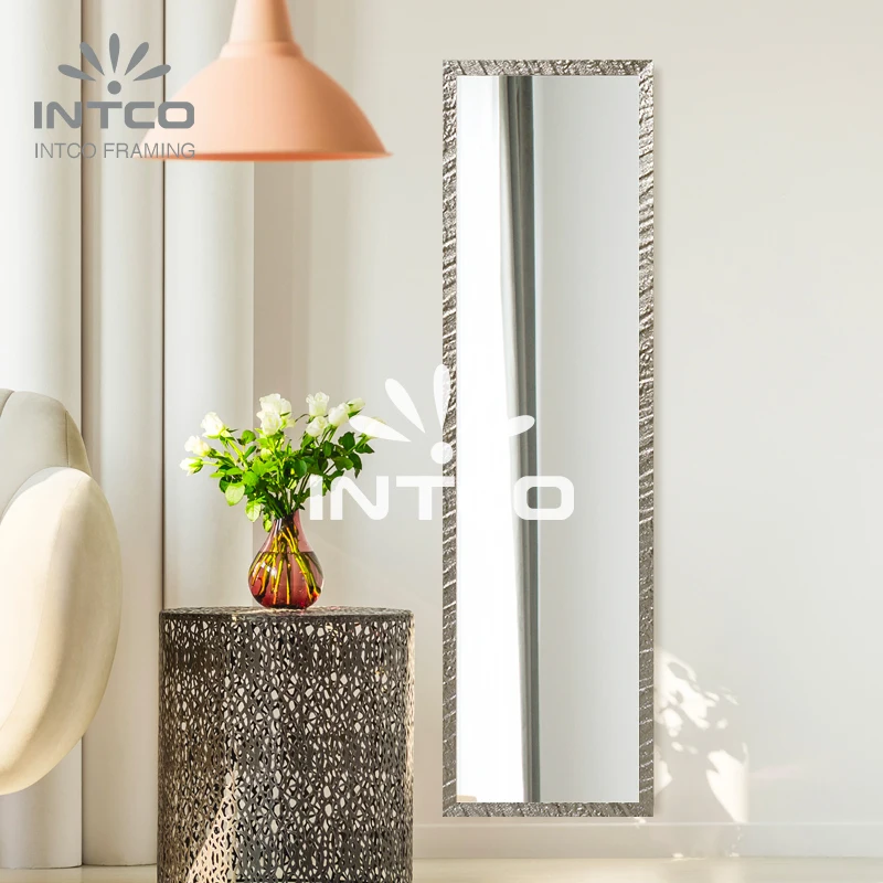 INTCO New Arrival Decorative Embossed Textured Champagne Rectangular Over the Door Mirror Frame