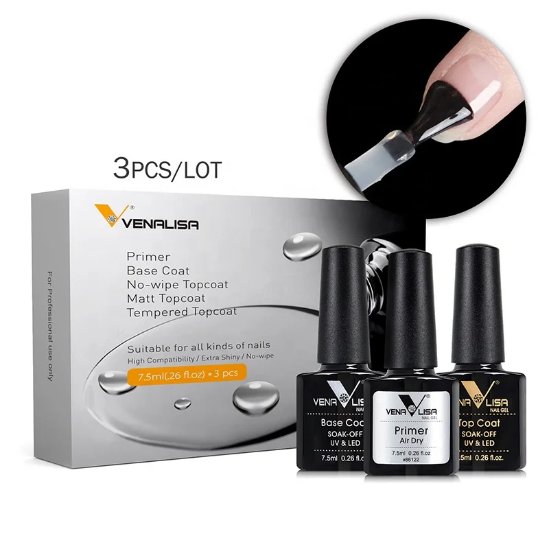 3pcs*7.5ml Color Base Coat Top Kit Gel Polish Nail Design Soak Off UV LED Lacquer For Salon
