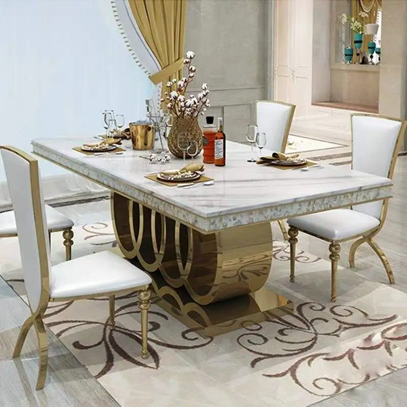 Luxury dining room furniture golden dinning table and chair set with 4/6 chairs full dining table set marble top dining table