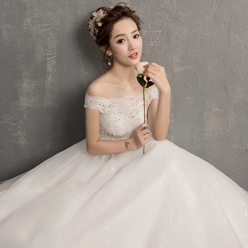 2019 Real Photo Korean Beaded Lace Applique Ball Gowns Wedding Dresses Plus Size Bridal Dress Princess Wedding Gown