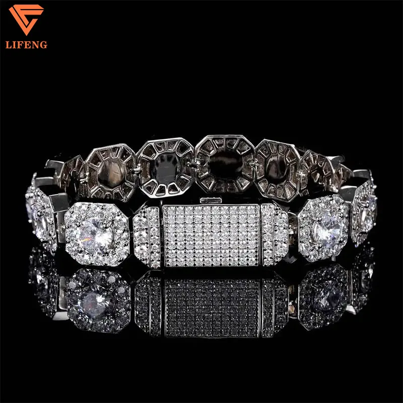 New 925 Silver 10mm Tennis Chain Bracelet Hip Hop Style Diamond VVS Moissanite Square 14K 18K Bangle for Men Fine Jewelry
