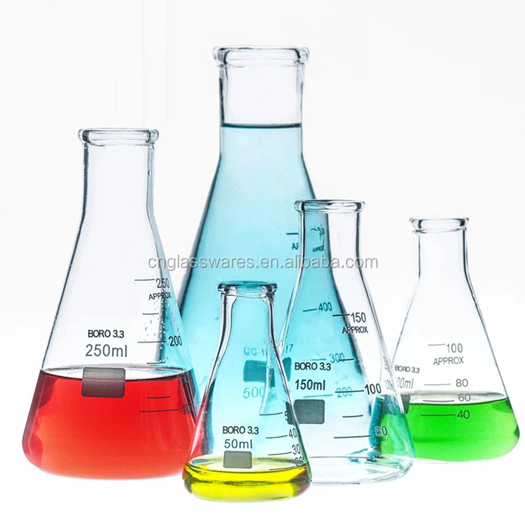 Лабораторная посуда, толстая градуированная коническая колба из боросиликатного стекла