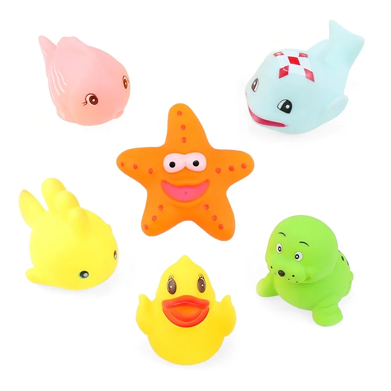 2024 Hot-selling Educational Toy Baby Bath Vinyl Animal Toy 6 pcs with Automatic Whistle