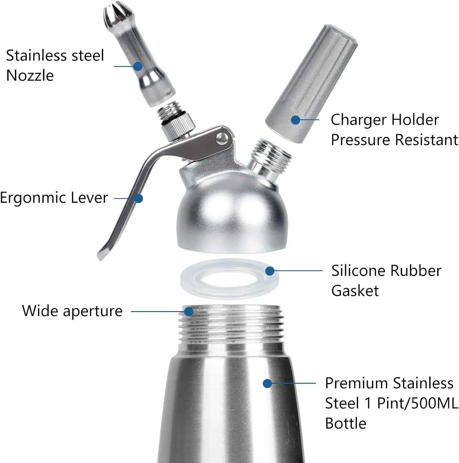 500Ml Commercial Aluminum Whipped Cream Dispenser Professional Whipping Siphon Cream Whipper For Homemade Creams And Sauces