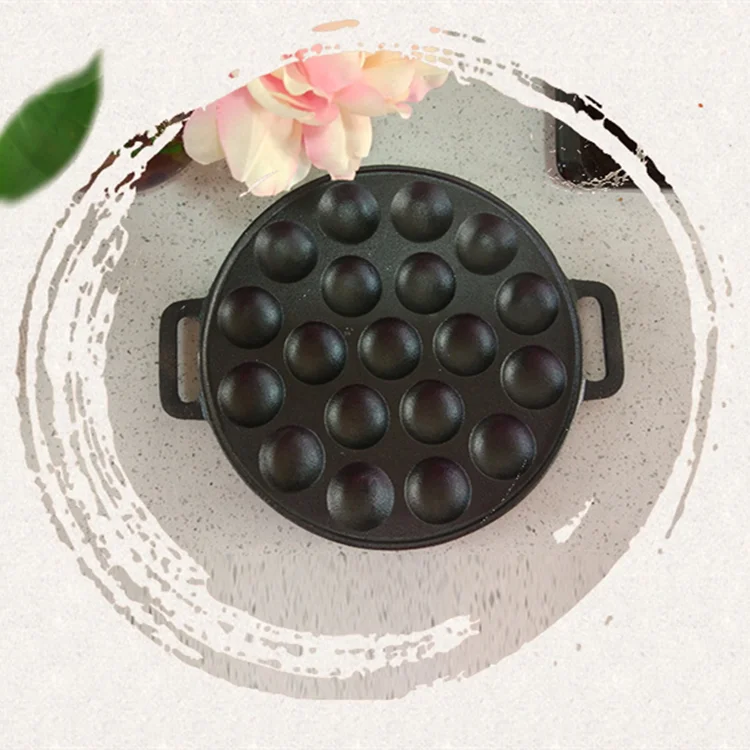 19 Holes Two Ears Cast Iron Non-stick Octopus Ball Takoyaki Pan Japanese Food Cookie Pan