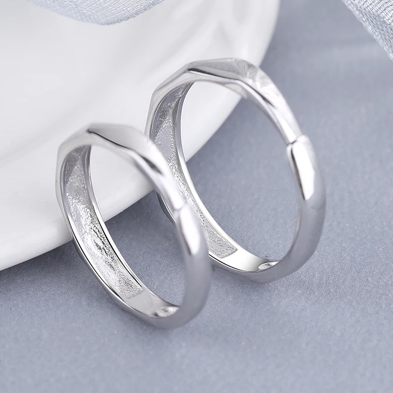 
Fashionable and simple geometric adjustable ring s925 sterling silver diamond-shaped glossy couple ring 