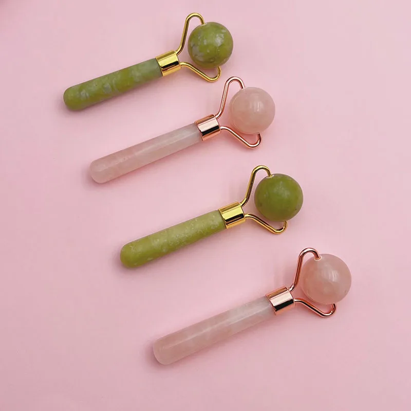 2024 Custom Logo Face Massage 100% Natural Pink 3d Jade Roller Mini Rose Quartz Jade Rollers For Girls