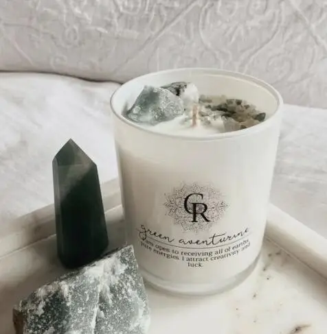 Customize handmade scented glass candle crystals healing stones candles