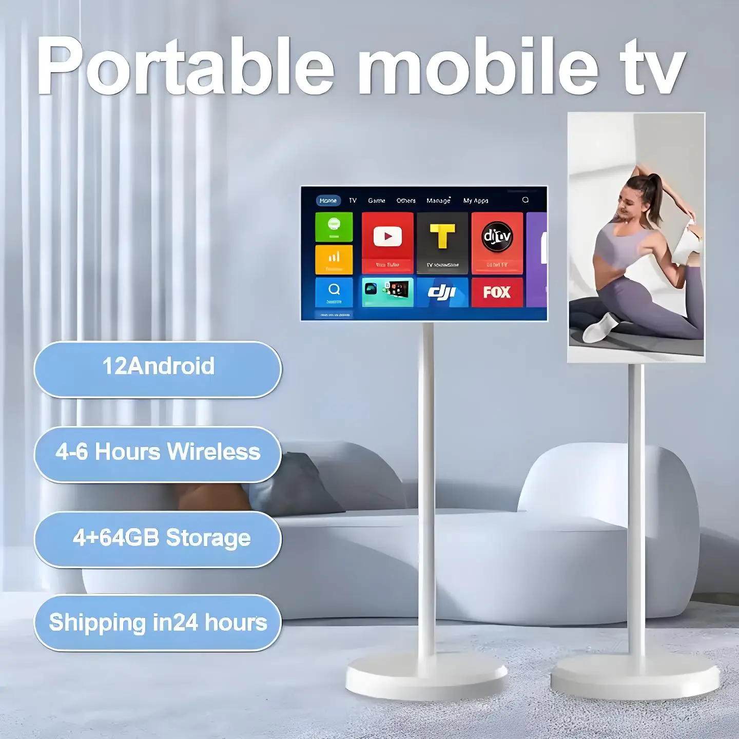 21.5/24/27/32 Inch Android OS Indoor Smart Interactive Display Portable TV with 5H 9H Battery Wireless Moveable Monitor