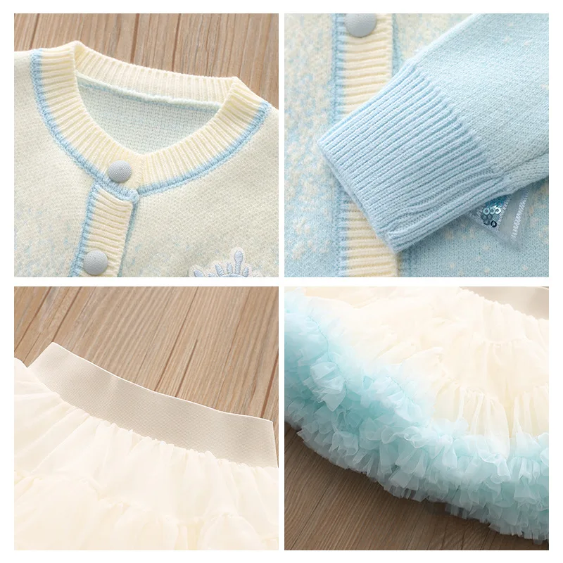 Girls Cotton pink Blue Sweater +tutk Skirt 2pcs Set Kids Long Sleeve Knit Top Clothing Sets