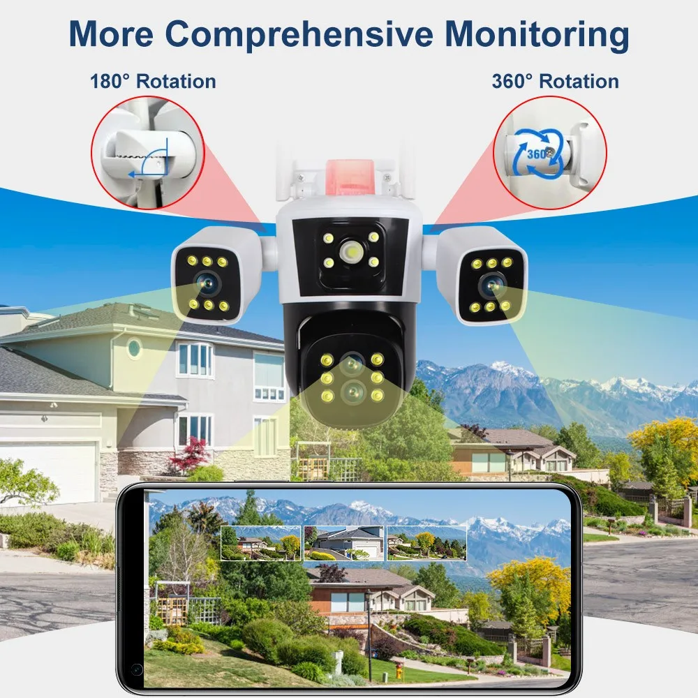 VISION Four Lens Three Screens 10X Zoom 360 Degree Surveillance 6mp Wifi Security Camera Wireless HD CCTV PTZ Camera