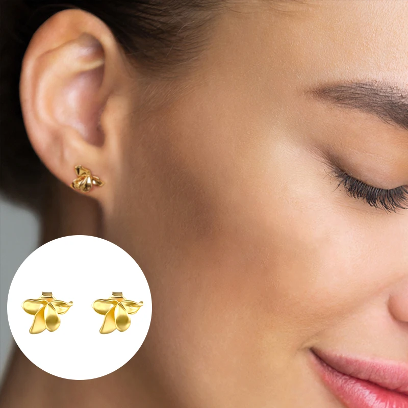 Fashion Minimalist Jewellery 925 Silver Jewelry Flower Petals Gold Plated Plain Stud Earrings Earring