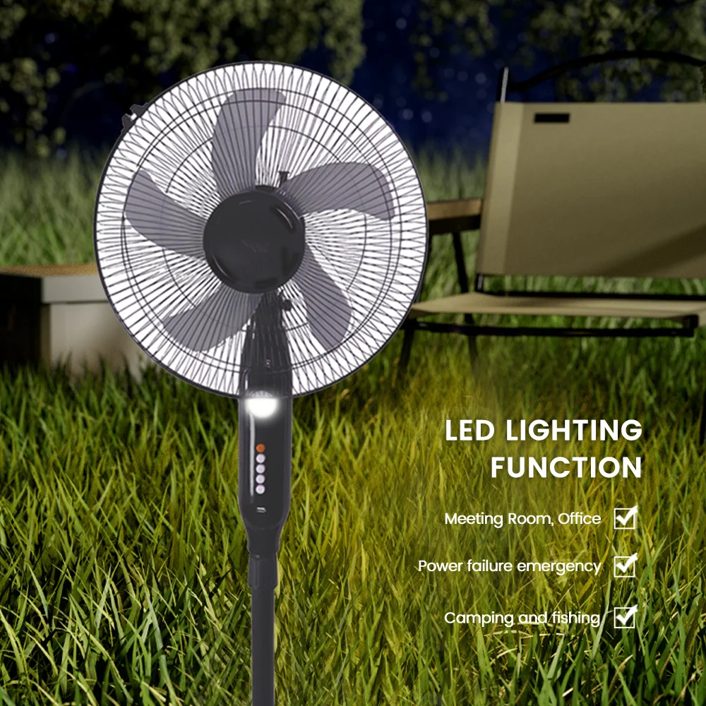 Hot High Quality Motor Eco Energy Solar Rechargeable 15W Built-In LED Lighting 3 Speed Solar 3-in-1 Floor Fan