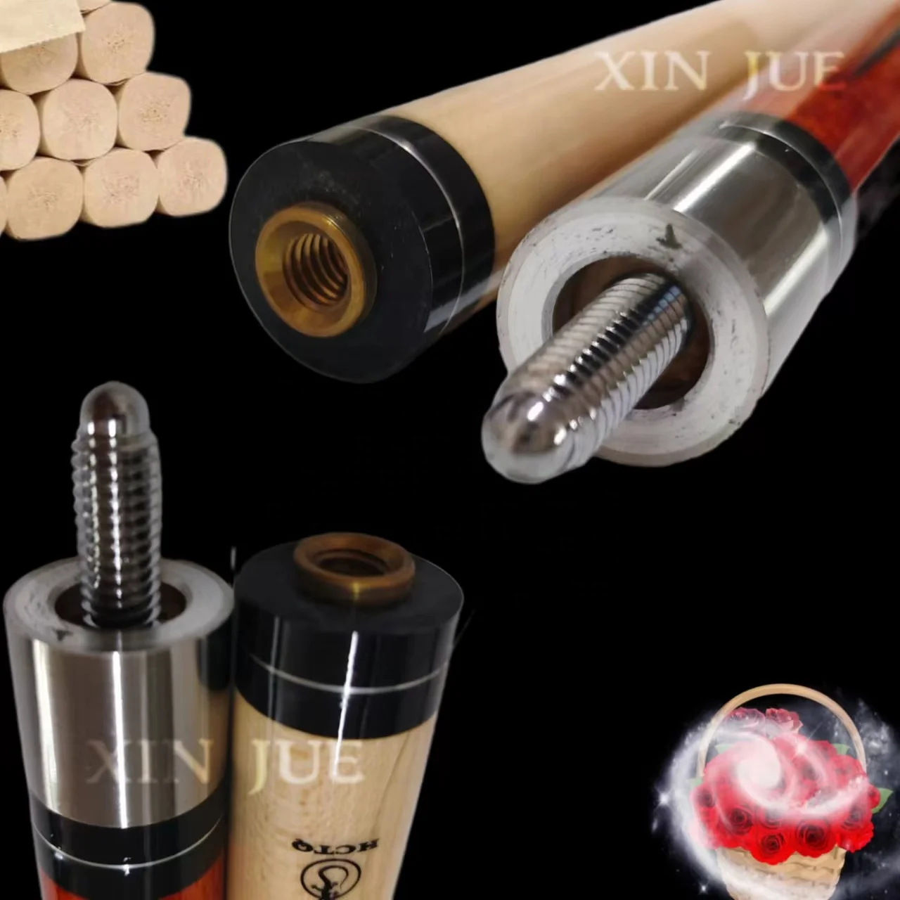 XinJue 1/2 split hard maple billiard pool cue with 11.5/13mm large skin head for sale