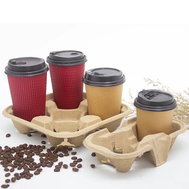 biodegradable hot drink disposable cup carrier take away coffee paper pulp cup holder
