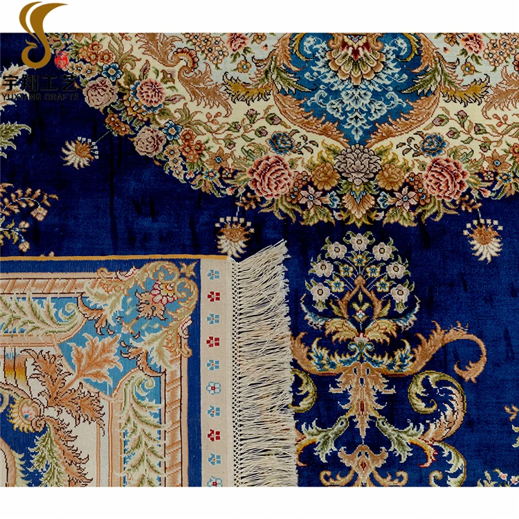 Fashion Design 5*7ft Luxury Silk Rug 100% Hand Knotted Blue Floral Silk Rugs and Carpets
