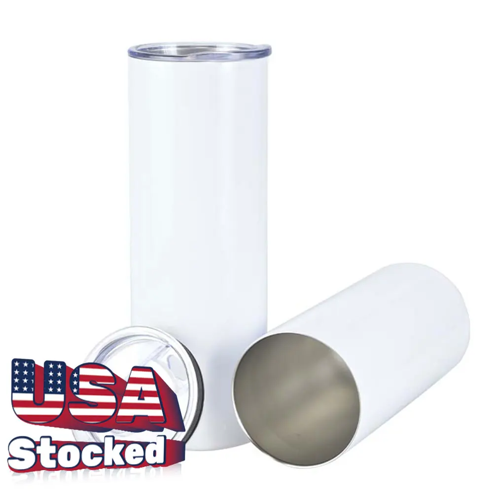 Usa Warehouse Stocked Double Wall Coffee Mug Insulated Stainless Steel White 20 Oz Straight Sublimation Blanks Tumblers