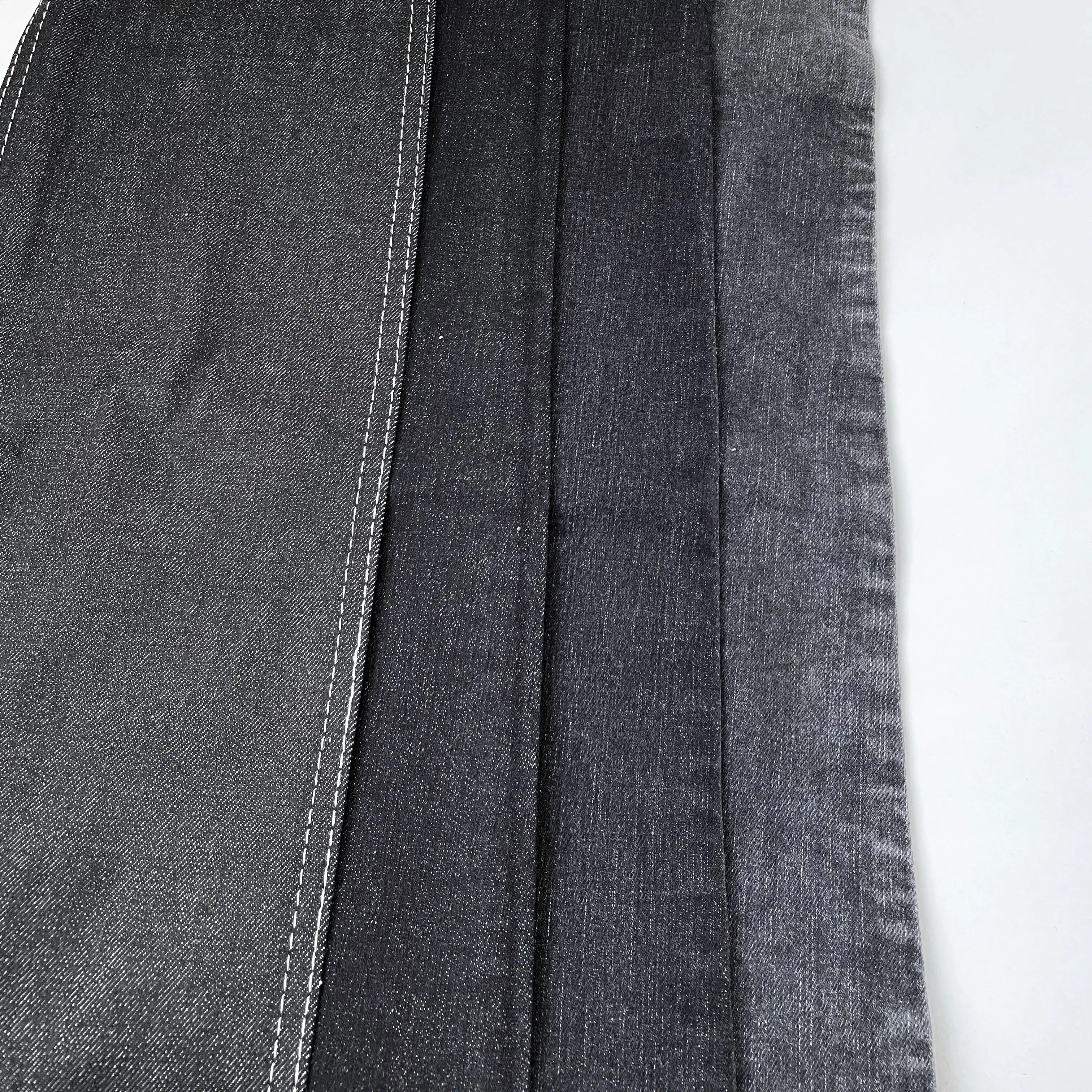 Manufacturer recommended high quality black 10.7oz TR stretch cotton slub denim fabric for jeans