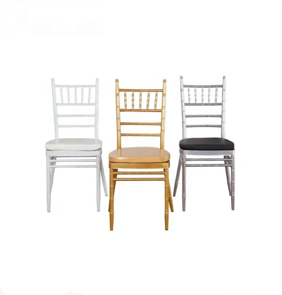 Supplies China Factory Metal Gold White Weddings Banquet Chiavari Chair with Cushion for Events Factory Wholesale Scandinavian
