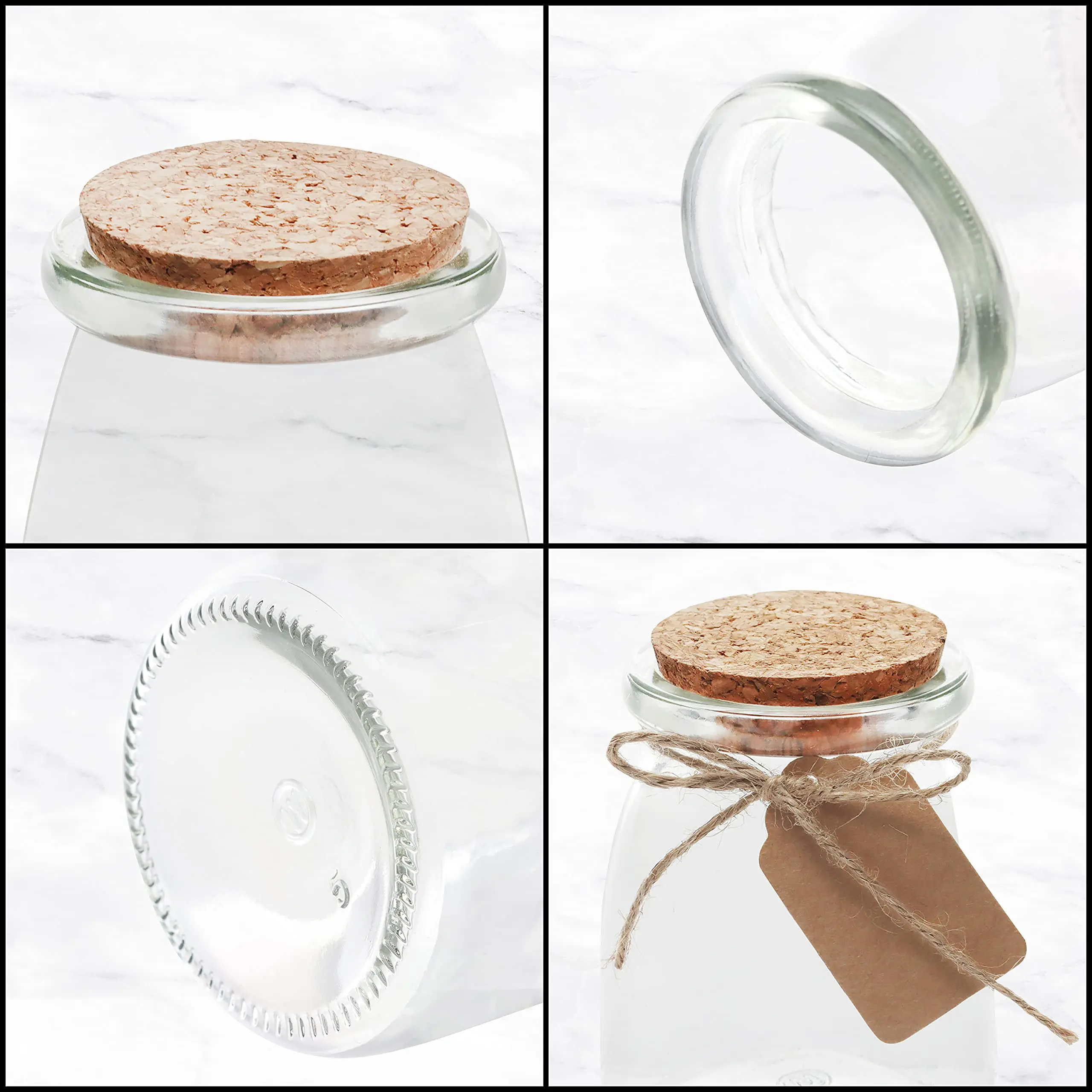 NISEVEN 30 Pack 210ml Glass Favour Jar Set with Cork Lids Reusable Mini Square Mason Airtight Storage Bottles and Labels