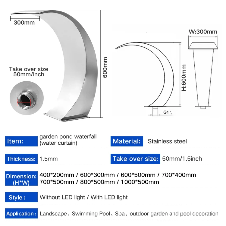 Custom Logo Cheap Aritificial Spillway Wider Water Flow Swimming Wall Bathroom Decoration Indoor Garden Waterfall Pool