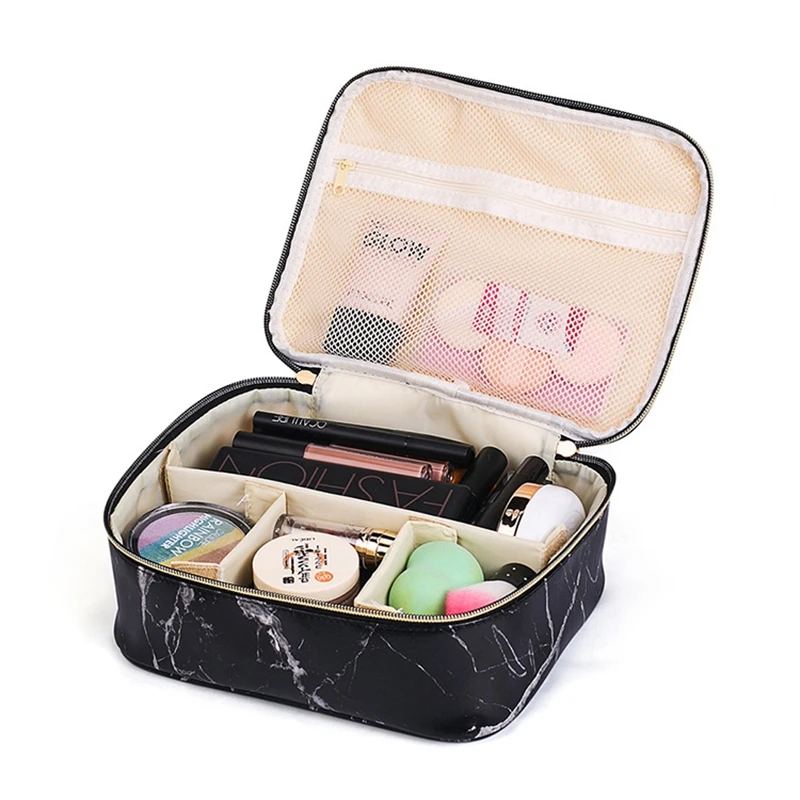 PU Marble Makeup Bags Portable Waterproof Organizer Storage Cosmetics Brushes Toiletry Bag Train Case With Gold Zipper
