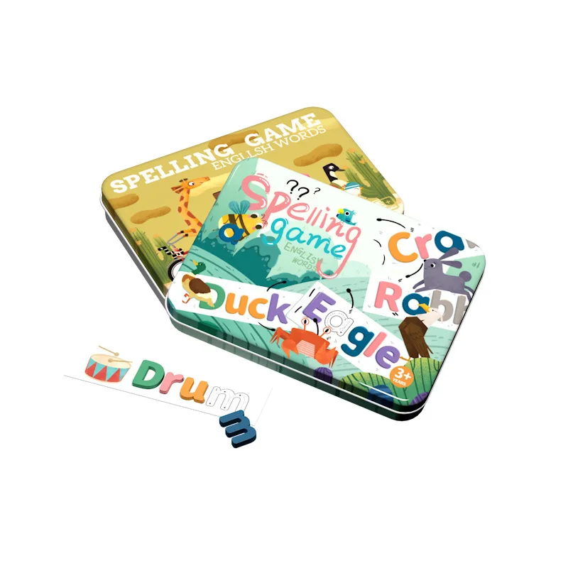 Montessori Wooden Alphabet Iron Box Learning Card Set Early Education Cognitive Puzzle Kids English Spelling Word Game Toys