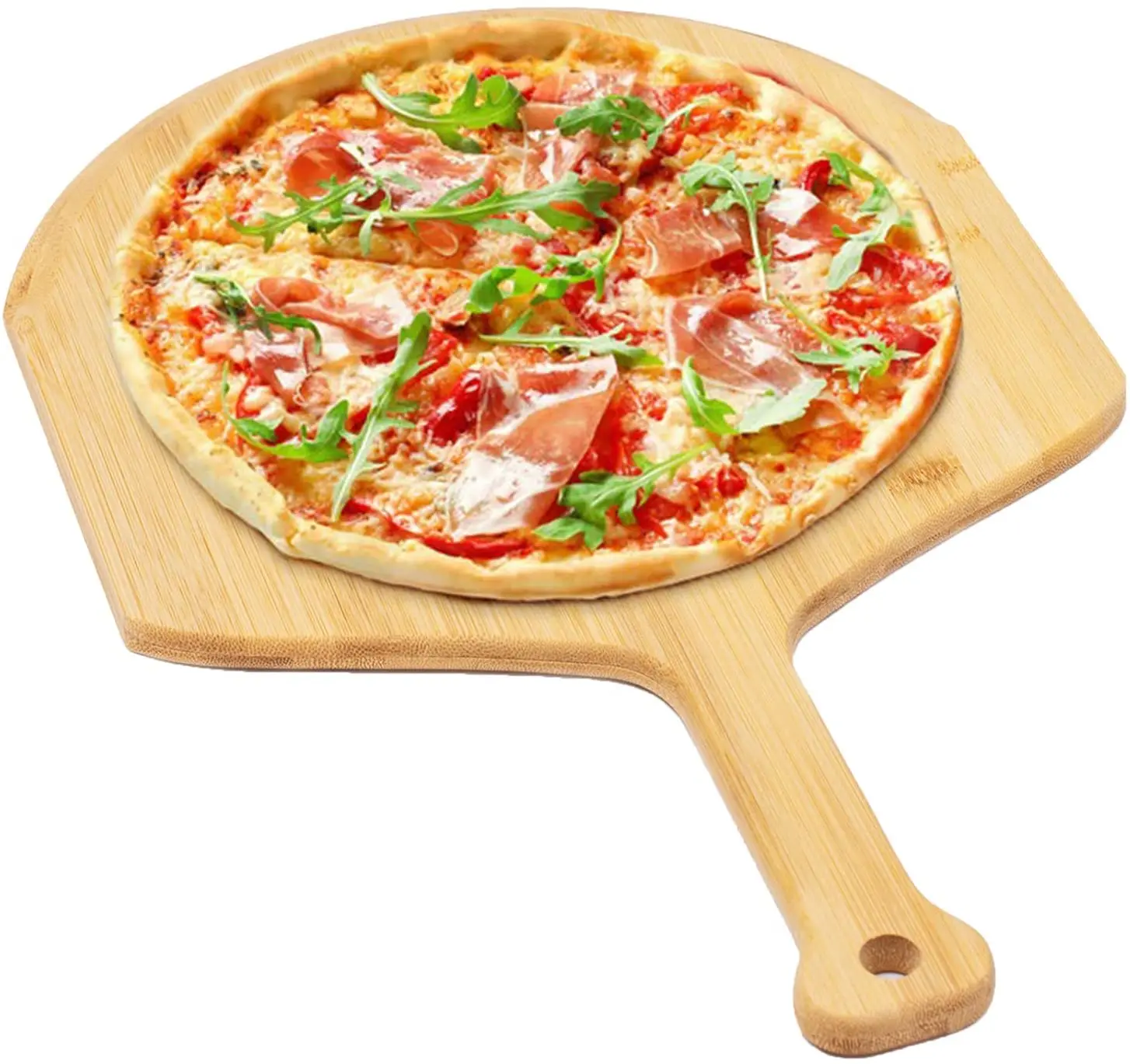 Custom Size Long Handle Natural Efon Bamboo Wooden Pizza Peel Paddle Board 12 inch Set Kit With Cutter