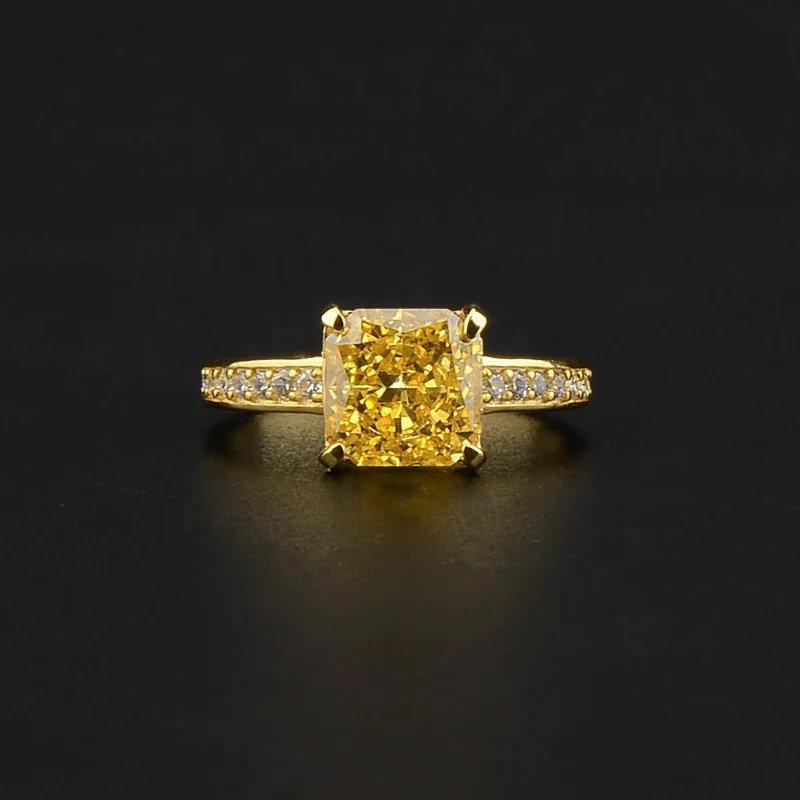Wholesale Yellow Princess Cut Gemstone Yellow Diamond Zircon Ring Wedding Engagement Rings 925 Sterling Silver Women Ring