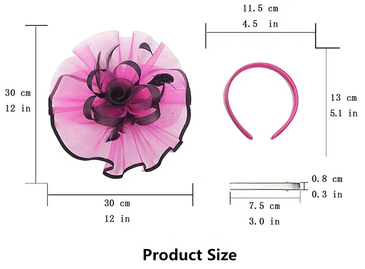 Women fascinators halloween hairband headband fuchsia big base flower fascinators for church wedding party
