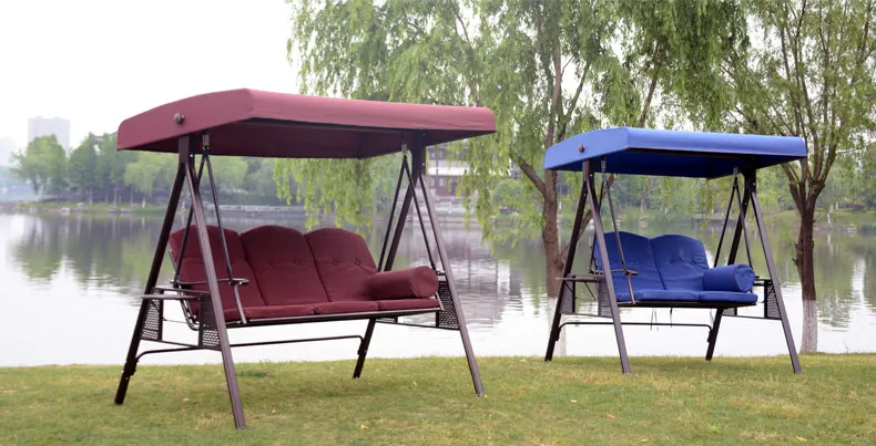 China manufacture outdoor courtyard luxury iron three person canopy patio swing chair