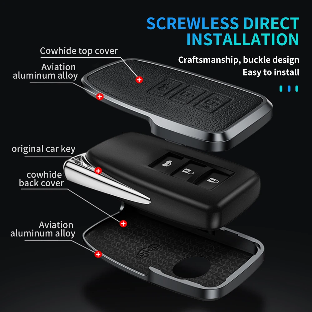 Factory Wholesale Aluminum Alloy Leather Car Key Fob Case for Lexus CT200h 300h IS250 Protective Metal Car Key Cover