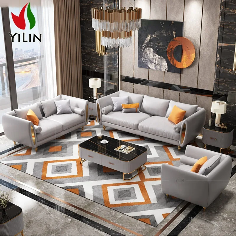 A21 Cheap China Furniture Leather Sectional Living Room Sofa Houseful Sofa Set Furniture Long Couch Gray