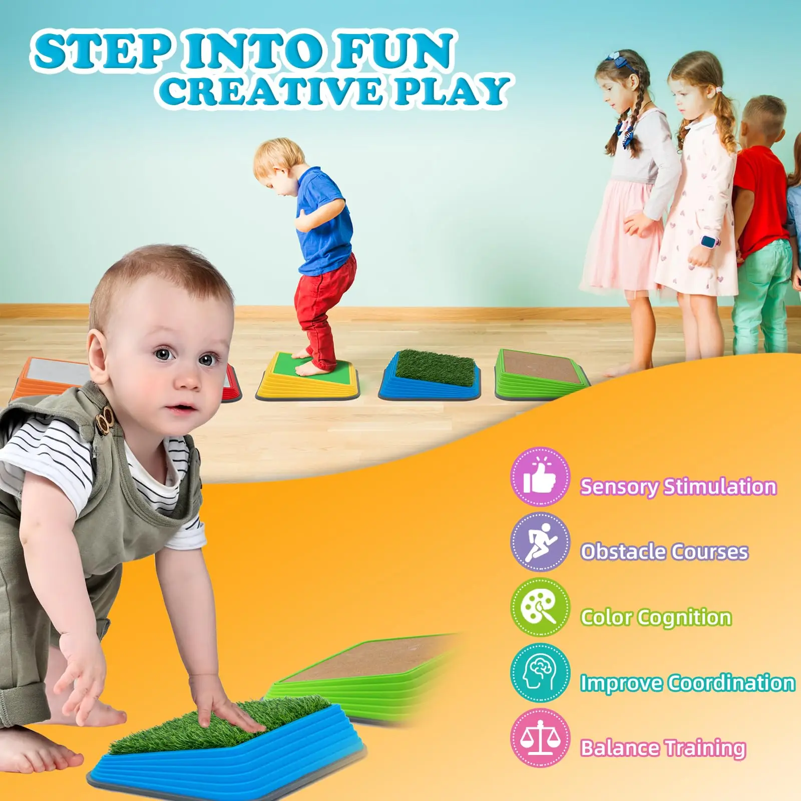 Stackable Soft Indoor Outdoor Child Colourful Toddler Plastic Gym Toy Balance Beam Stepping Stone For Kid