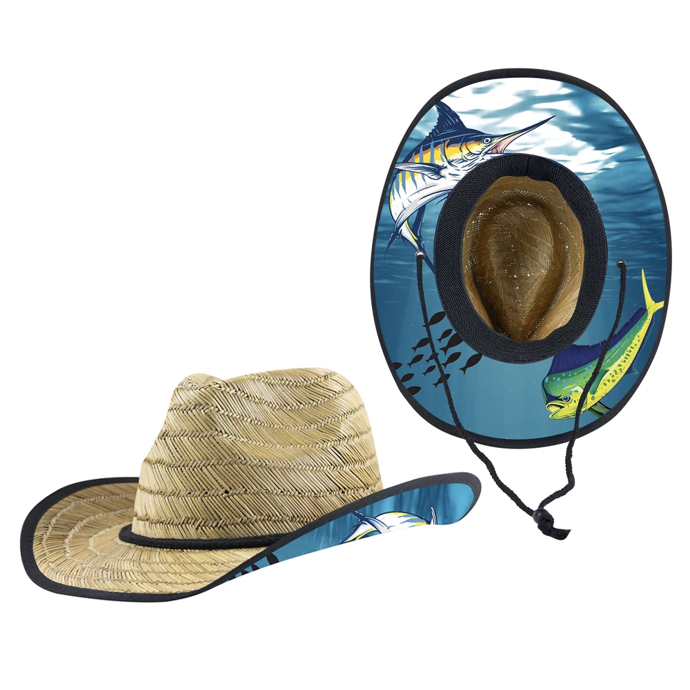 JAKIJAYI 2022 New Style Custom Logo Underneath Printing Wholesale Straw Cowboy Hats Woman for Adult and Kid Lifeguard Straw hats