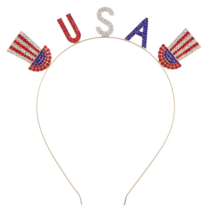 Женский головной убор со стразами, обруч с американским флагом и звездами, аксессуары для вечеринки 4 июля, День Независимости