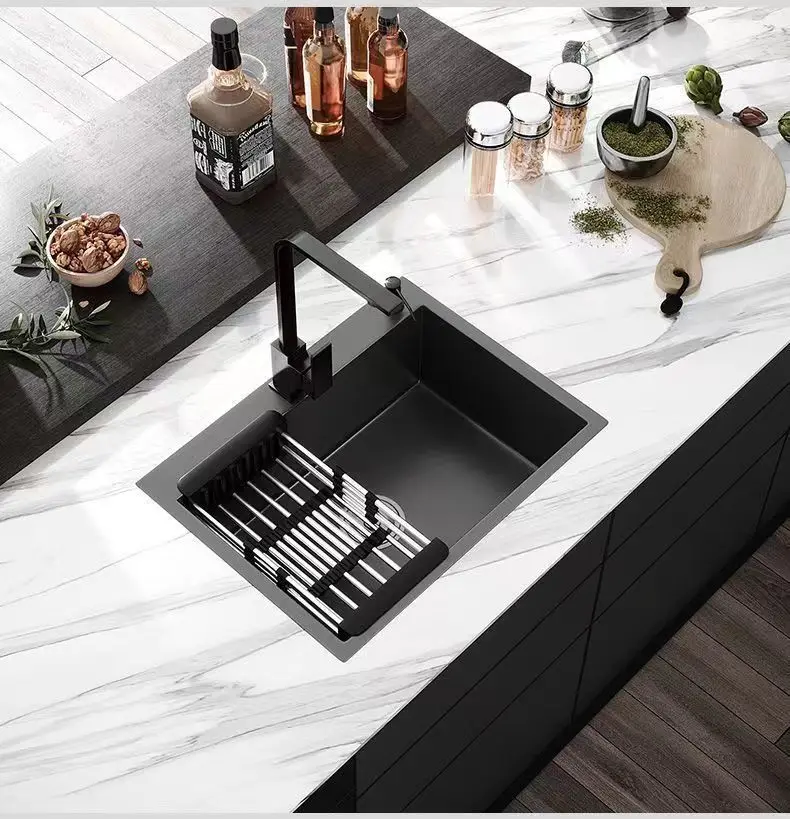 Wholesale Good Quality Stainless Steel Thickening 60*45 cm Single Bowl Nano Handmade Black Kitchen Sink