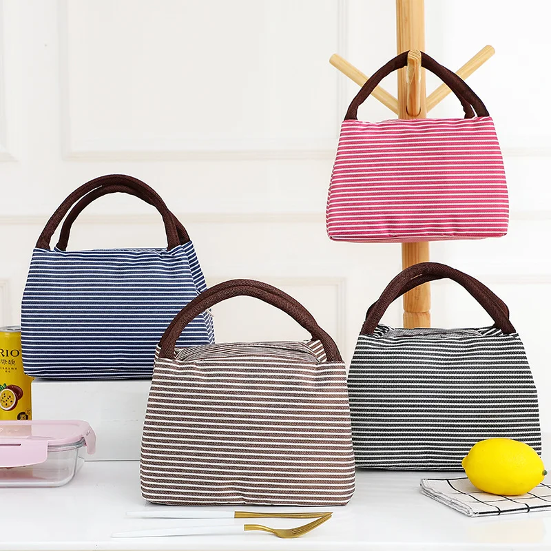 2023 Hot Sale Stripes Pattern Tote Lunch Bag Factory Wholesale Portable Lightweight Insulated Lunch Bag