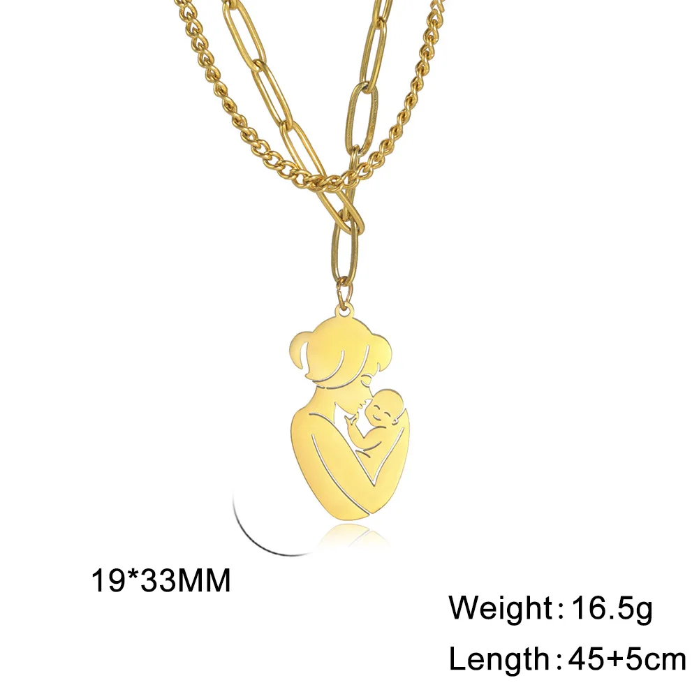 Love Jewelry Mom Baby Child 18K Gold Plated Stainless Steel Chain Gift Mother Day Necklace For Family