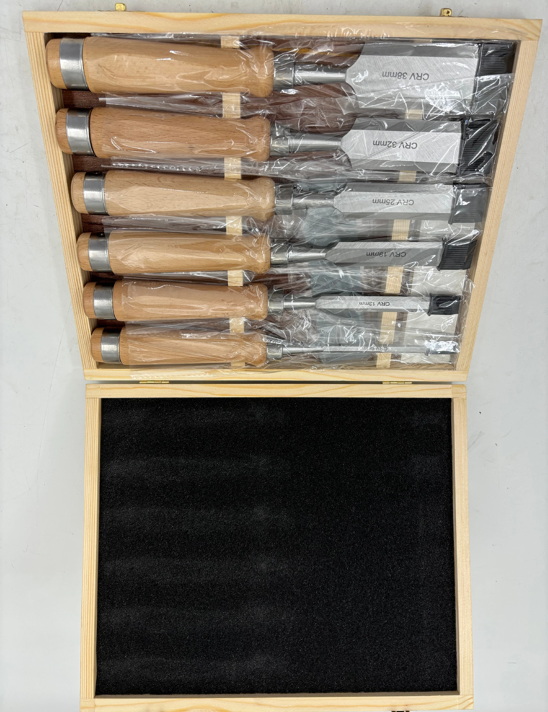 6pcs straight flat wooden handle wood chisels with wooden case packing