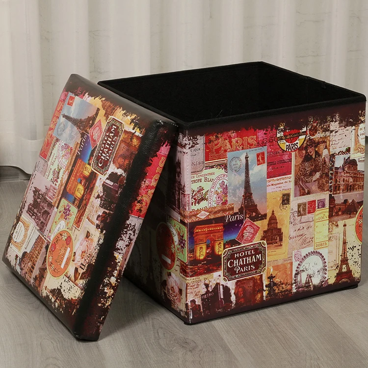 Living room foldable storage ottoman fabric printing ottoman