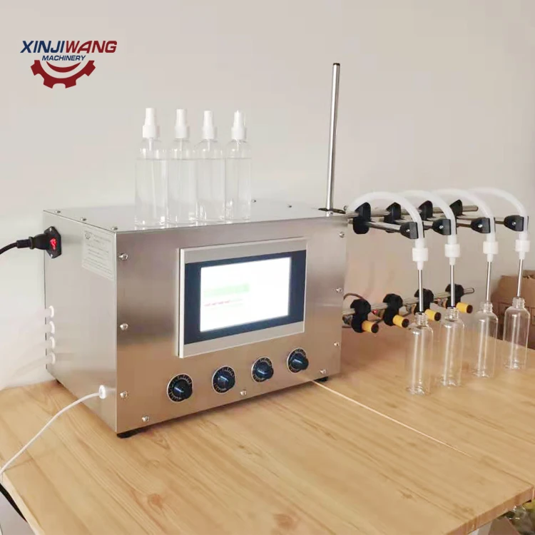 Table Top Desktop Automatic 4 Heads Liquid Filling Machine Perfume And Water Filler With Conveyor Belt