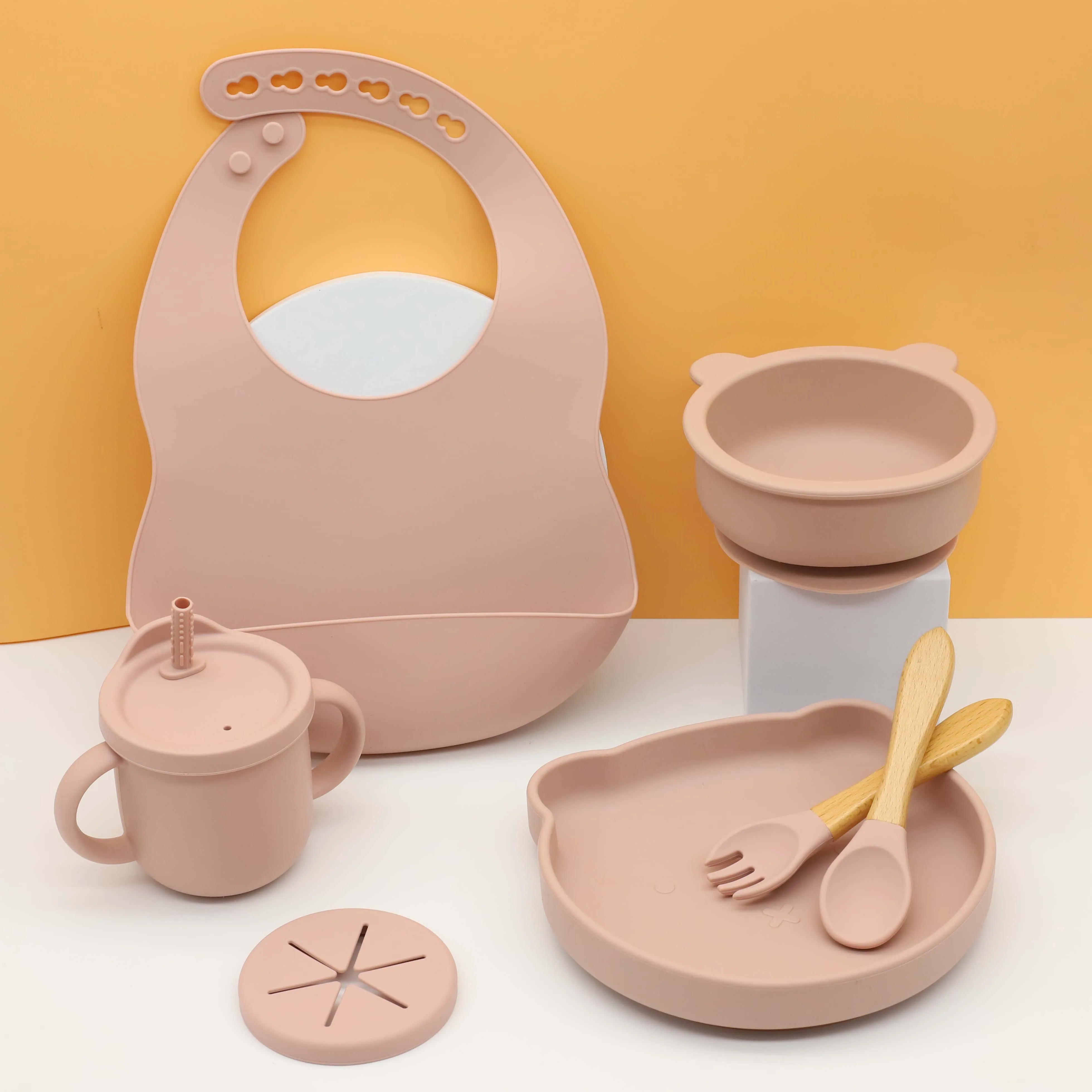 Eco-friendly Non-toxic Strong Suction Bowl Spoon Set Feeding Bib Baby Silicone baby bib bowl Bowl And Plate