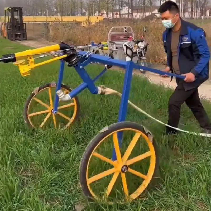 Low price rain gunner cart, movable rotating sprinkler with wheel irrigation nozzle, fully covered large area watering spray gun