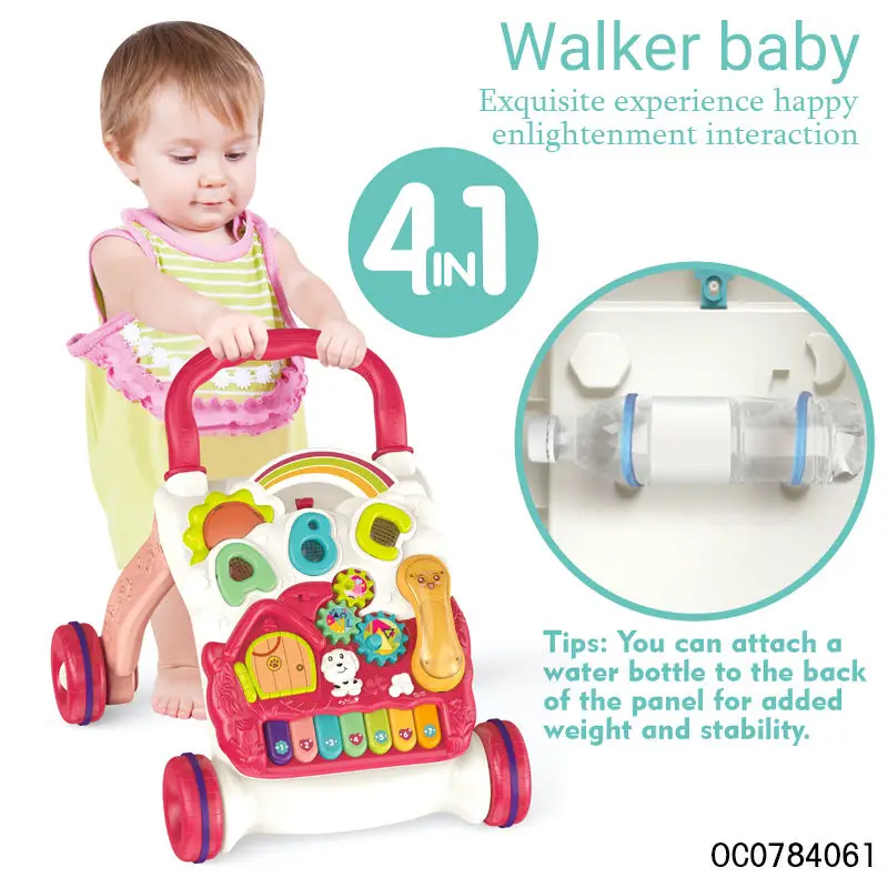 Baby Walker Multifunction Infant Stand-to-Sit Toddler Four Wheels Trolley Kids Learning Walking Toddler Toys Piano