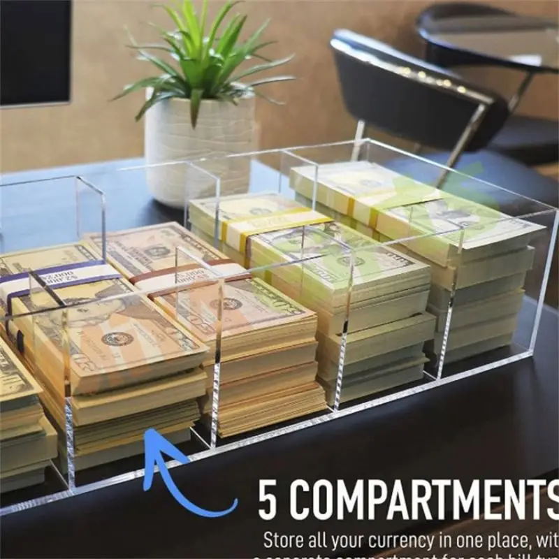 custom acrylic crystal cash tray cash holder organizer cash stuffing saving budget system money organizer box case clear glitter