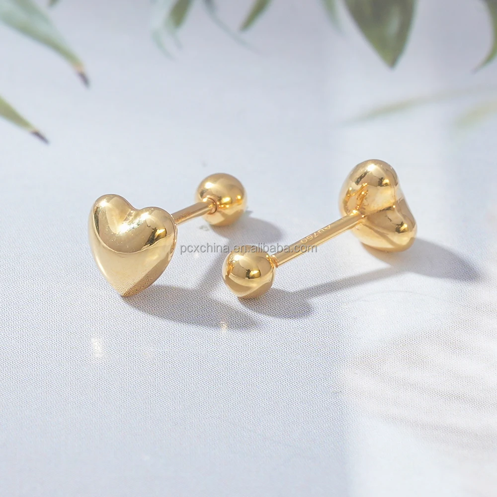 PCX Jewelry cute love heart shape plain stud earring gold 18k gold jewelry Trendy Love Drop hoop Earring 18K gold earrings