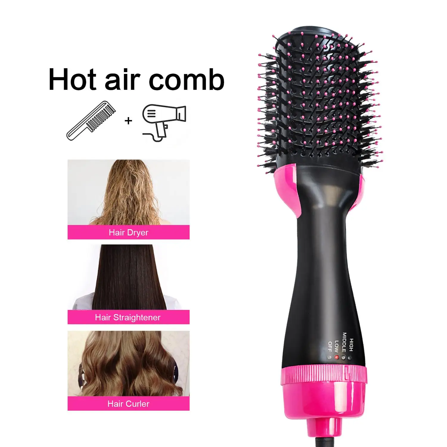 
Amazon Top Seller Wholesale Hair Dryer Professional Hot Cold 1000W Hair Brush Dryer Comb One Step Airbrush Hair Dryer 